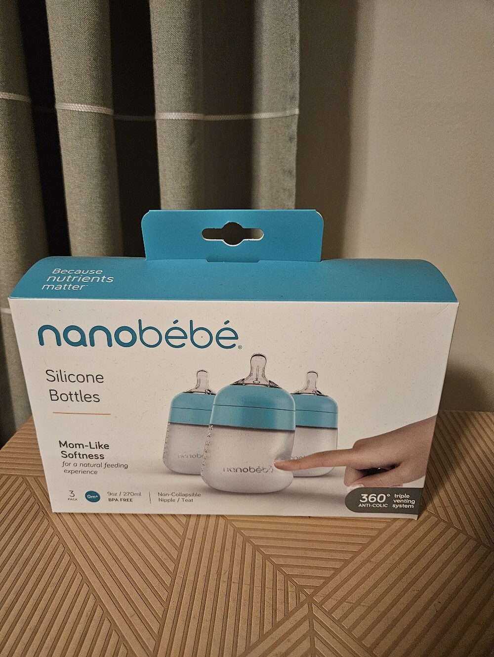 NEW nanobébé Silicone Baby Bottles - Teal & Clear Set of 3 - 9oz